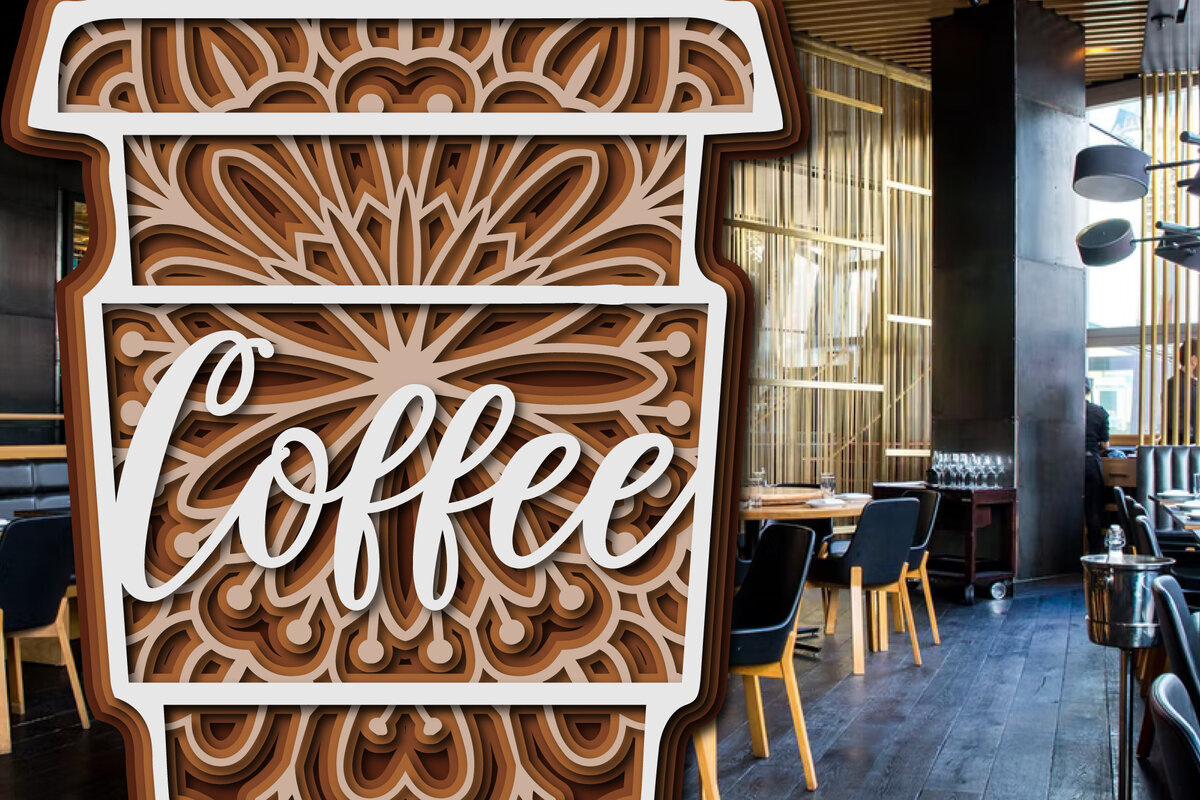 Intra απο ξύλο plywood 3mm-4mm πάχος 3D Layered Coffee Cup Δίασταση 15x15 cm INTRAFABR-25608054