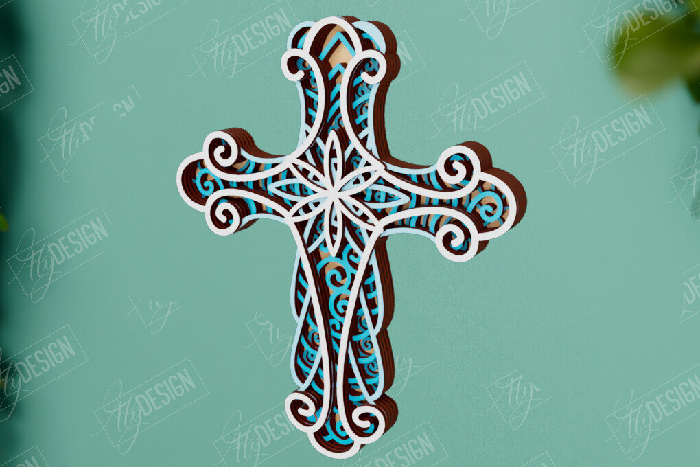 Intra απο ξύλο plywood 3mm-4mm πάχος 3D Layered Cross | Χριστιανικό σύμβολο |CNC Δίασταση 30x20 cm INTRAFABR-110184244