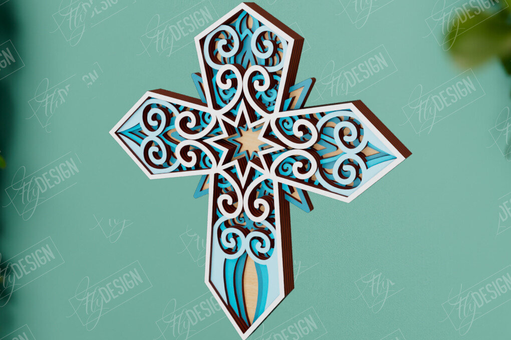 Intra απο ξύλο plywood 3mm-4mm πάχος 3D Layered Cross | Χριστιανικό σύμβολο |CNC Δίασταση 30x20 cm INTRAFABR-110184253