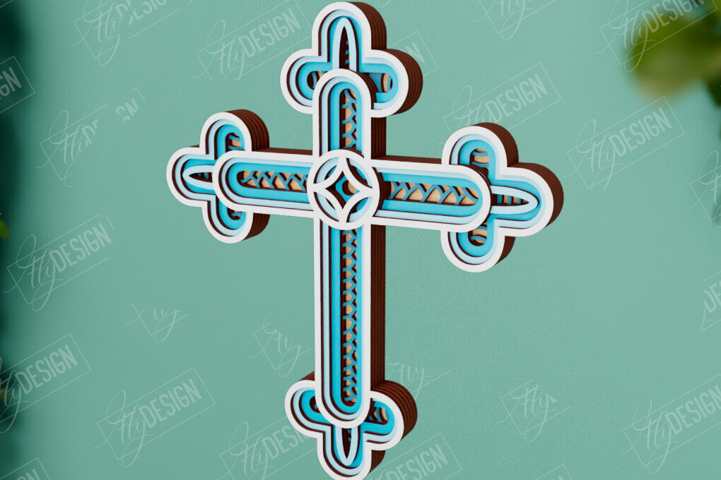 Intra απο ξύλο plywood 3mm-4mm πάχος 3D Layered Cross | Χριστιανικό σύμβολο |CNC Δίασταση 30x20 cm INTRAFABR-110184259