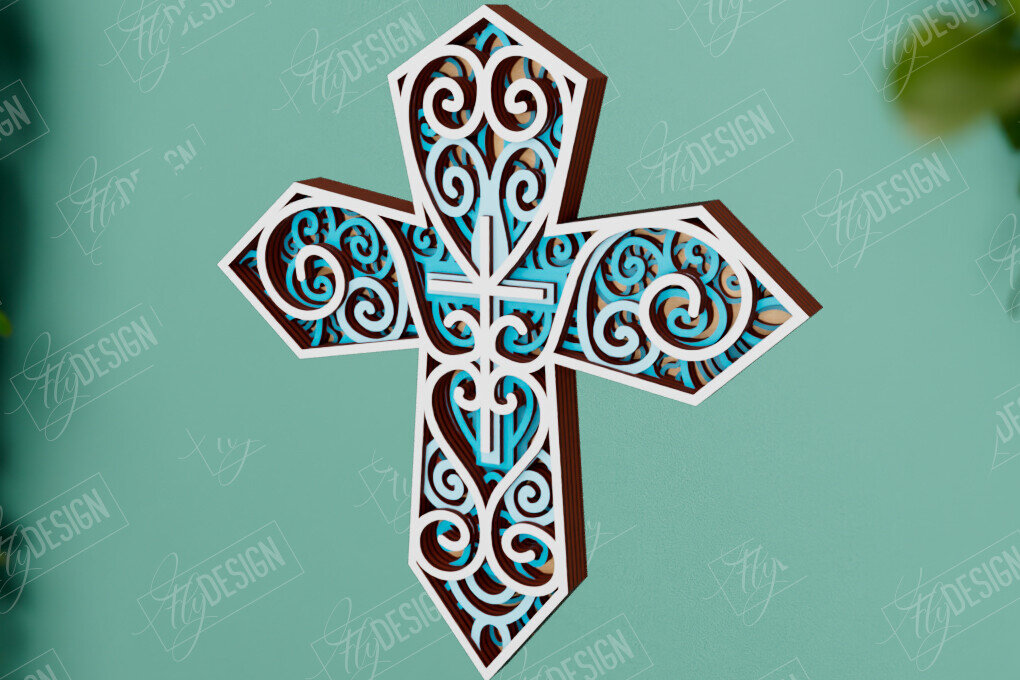 Intra απο ξύλο plywood 3mm-4mm πάχος 3D Layered Cross | Χριστιανικό σύμβολο |CNC Δίασταση 30x20 cm INTRAFABR-110184268