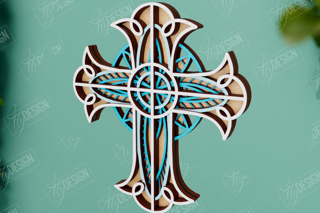 Intra απο ξύλο plywood 3mm-4mm πάχος 3D Layered Cross | Χριστιανικό σύμβολο |CNC Δίασταση 30x20 cm INTRAFABR-110184335