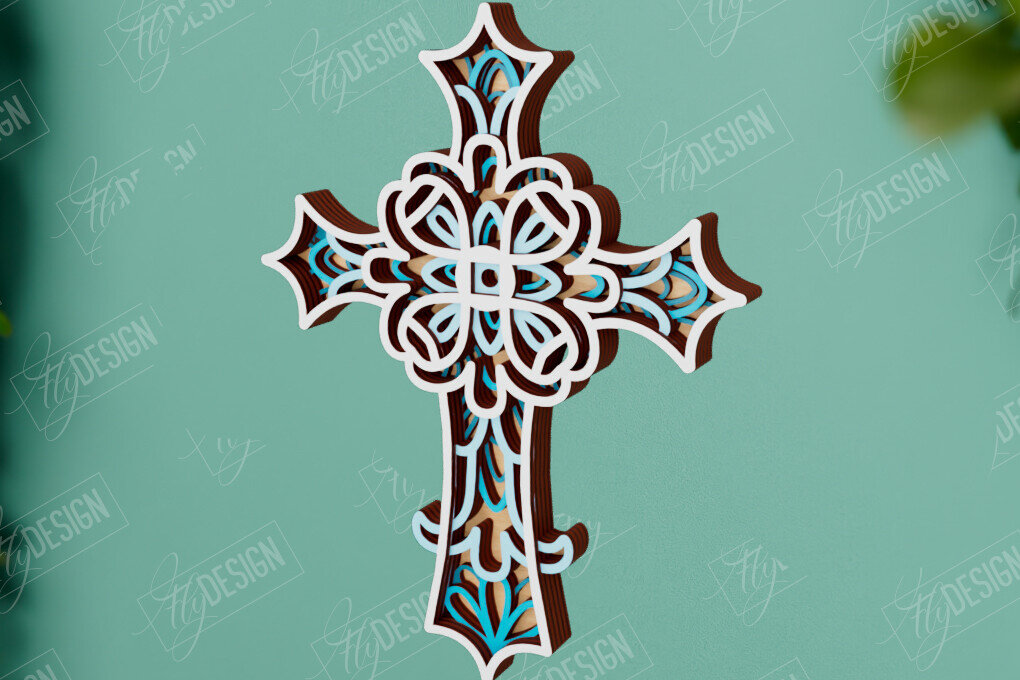 Intra απο ξύλο plywood 3mm-4mm πάχος 3D Layered Cross | Χριστιανικό σύμβολο |CNC Δίασταση 30x20 cm INTRAFABR-110184393