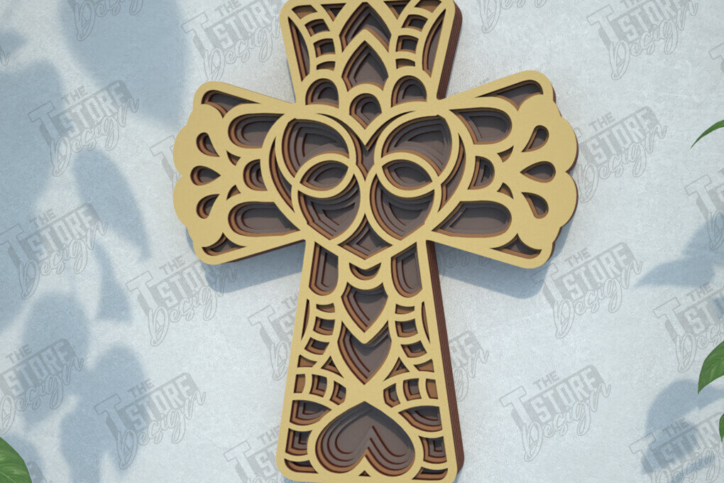 Intra απο ξύλο plywood 3mm-4mm πάχος 3D Layered Cross | Χριστιανικό σύμβολο |CNC Δίασταση 30x20 cm INTRAFABR-108318057