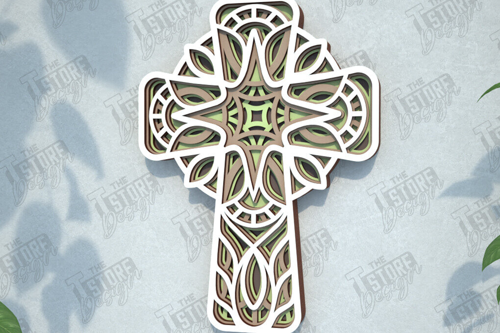 Intra απο ξύλο plywood 3mm-4mm πάχος 3D Layered Cross | Χριστιανικό σύμβολο |CNC Δίασταση 30x20 cm INTRAFABR-108318102