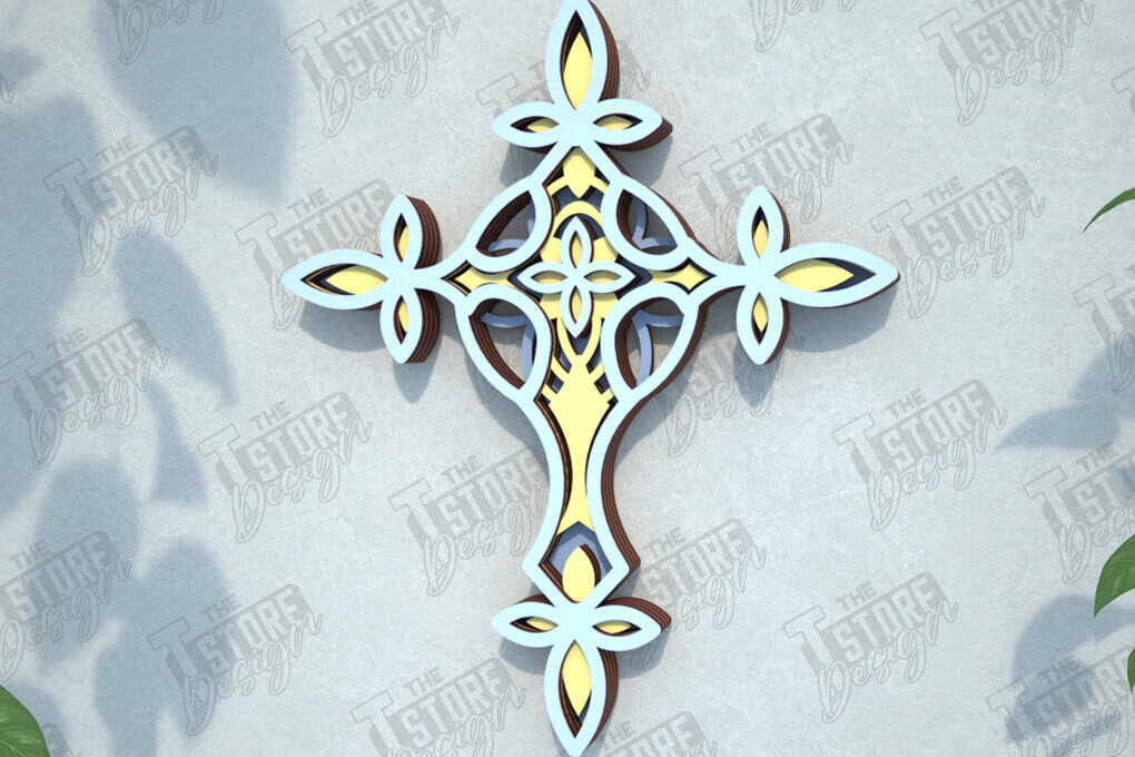 Intra απο ξύλο plywood 3mm-4mm πάχος 3D Layered Cross | Χριστιανικό σύμβολο |CNC Δίασταση 30x20 cm INTRAFABR-108318167