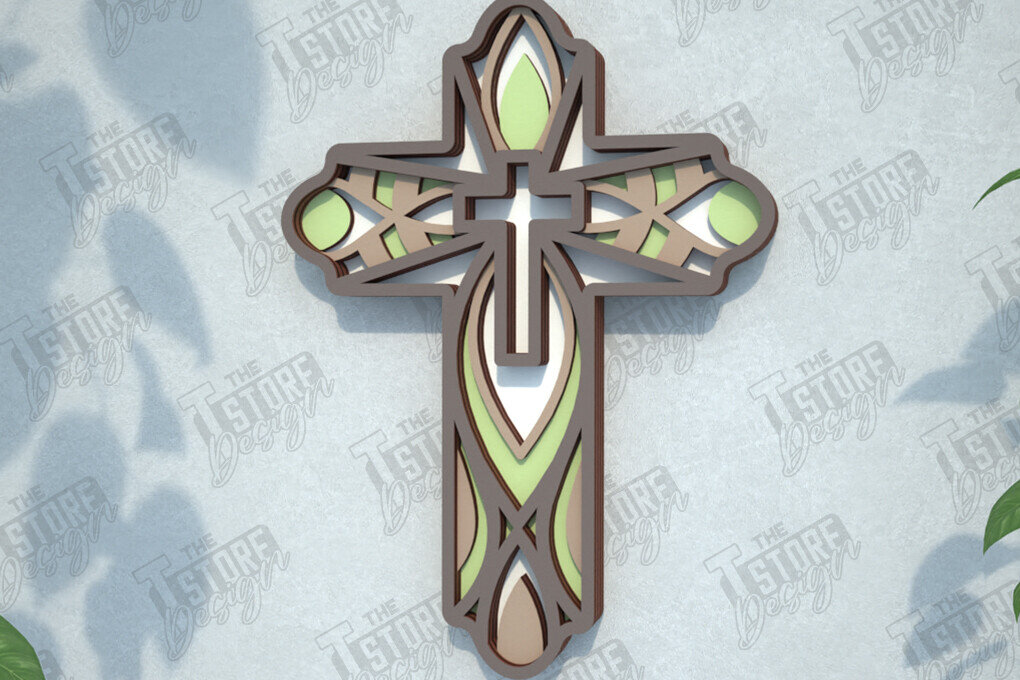 Intra απο ξύλο plywood 3mm-4mm πάχος 3D Layered Cross | Χριστιανικό σύμβολο |CNC Δίασταση 30x20 cm INTRAFABR-108318196