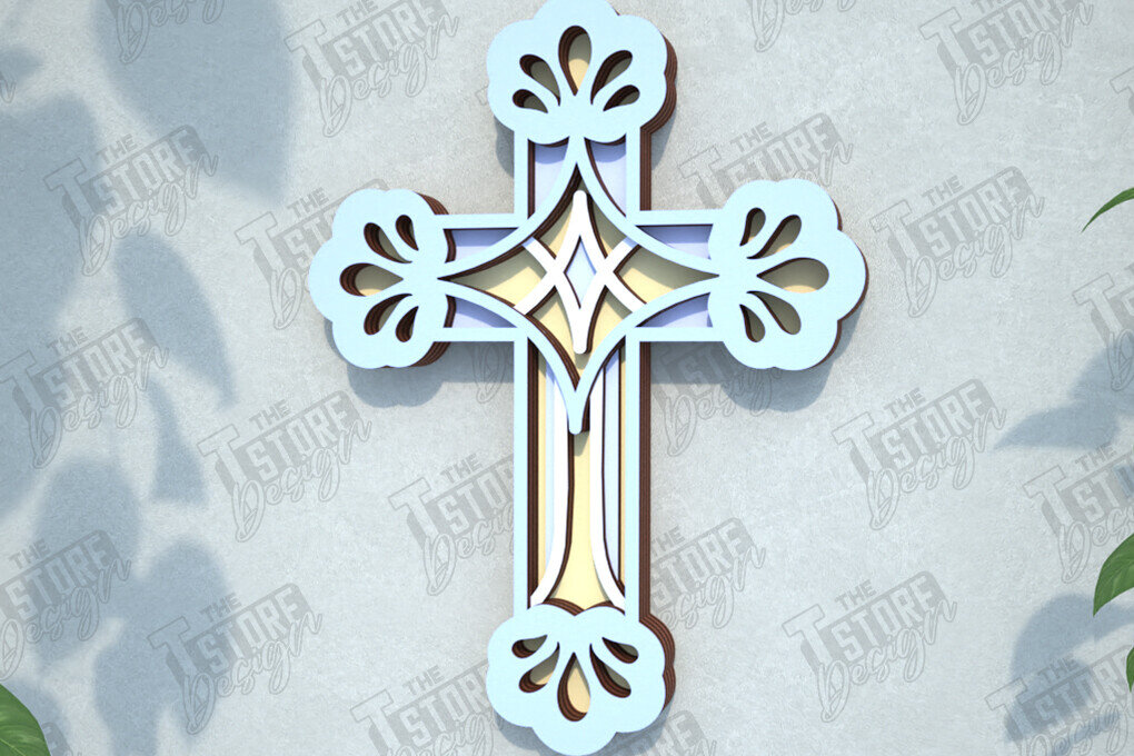 Intra απο ξύλο plywood 3mm-4mm πάχος 3D Layered Cross | Χριστιανικό σύμβολο |CNC Δίασταση 30x20 cm INTRAFABR-108318241