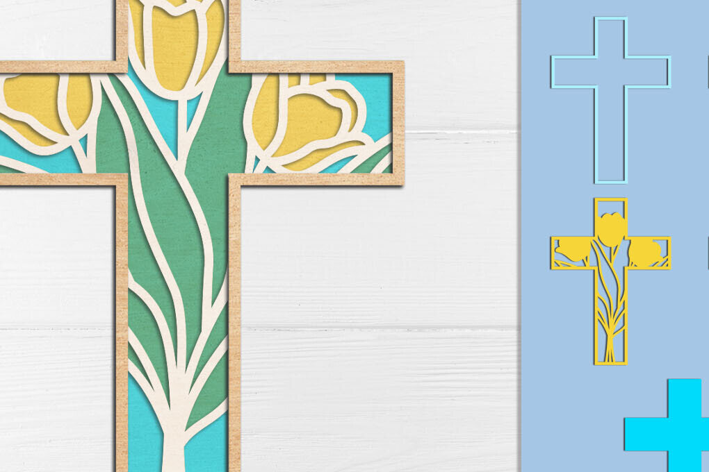 Σετ των 3 Intra απο ξύλο plywood 3mm-4mm πάχος 3d Layered Cross , Flower Cross  Δίασταση 5x5 cm INTRAFABR-118142069