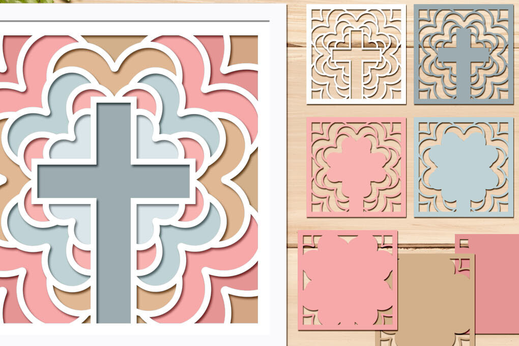Σετ των 3 Intra απο ξύλο plywood 3mm-4mm πάχος 3D Layered Cross , Mandala Papercut Δίασταση 8x8 cm INTRAFABR-69496581