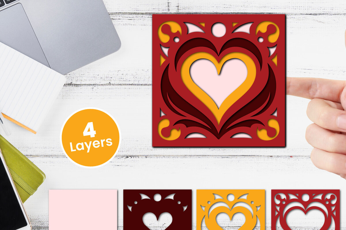 Σετ των 2 Intra απο ξύλο plywood 3mm-4mm πάχος Διακοσμητικό χαρτί καρδιών με 3D στρώματα Δίασταση 12x12 cm INTRAFABR-123681627