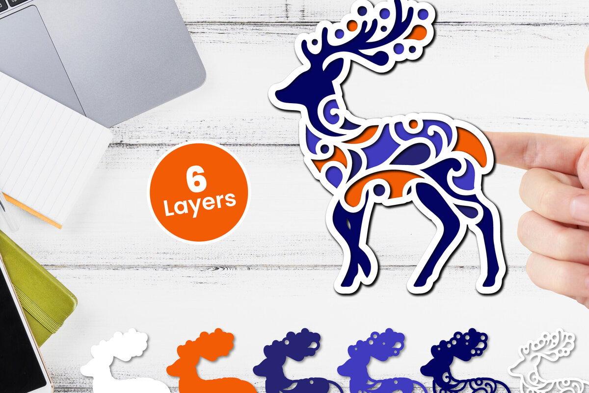 Σετ των 2 Intra απο ξύλο plywood 3mm-4mm πάχος Τρισδιάστατη κοπή χαρτιού ελαφιού Δίασταση 12x12 cm INTRAFABR-117773424