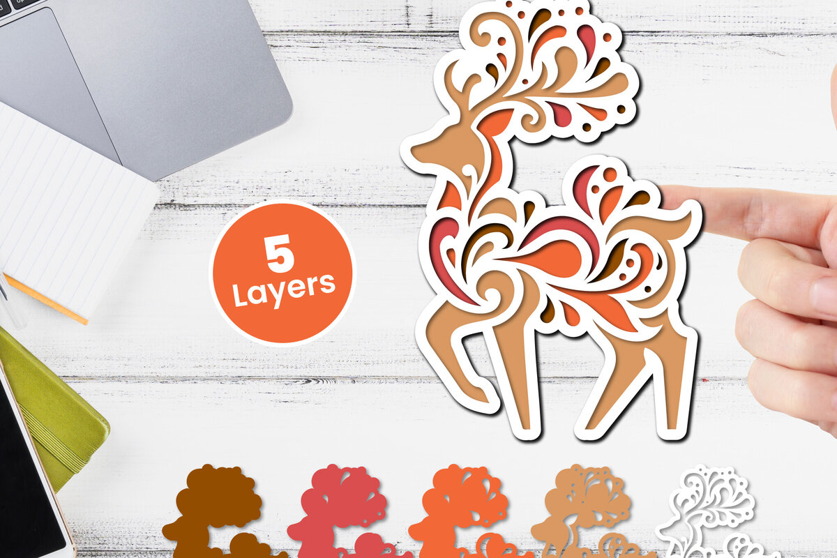 Σετ των 2 Intra απο ξύλο plywood 3mm-4mm πάχος Τρισδιάστατη κοπή χαρτιού ελαφιού Δίασταση 12x12 cm INTRAFABR-117773430