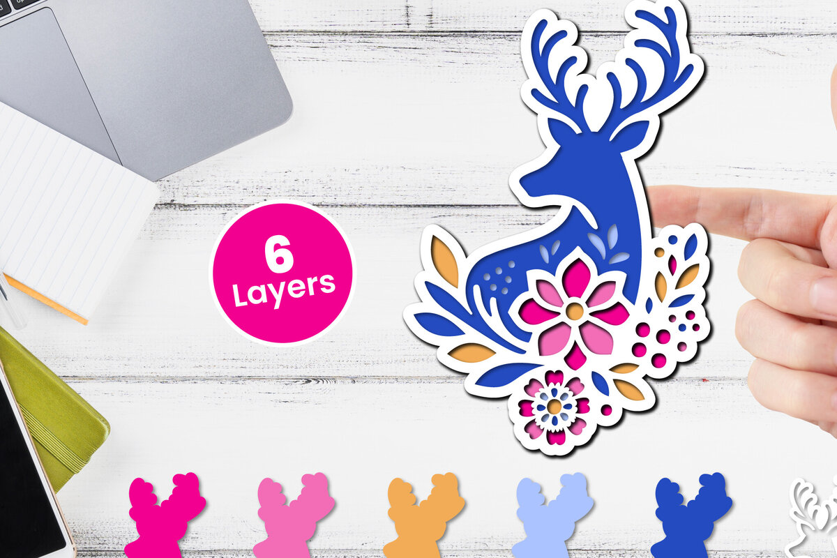 Σετ των 2 Intra απο ξύλο plywood 3mm-4mm πάχος Τρισδιάστατη κοπή χαρτιού ελαφιού Δίασταση 12x12 cm INTRAFABR-117773419