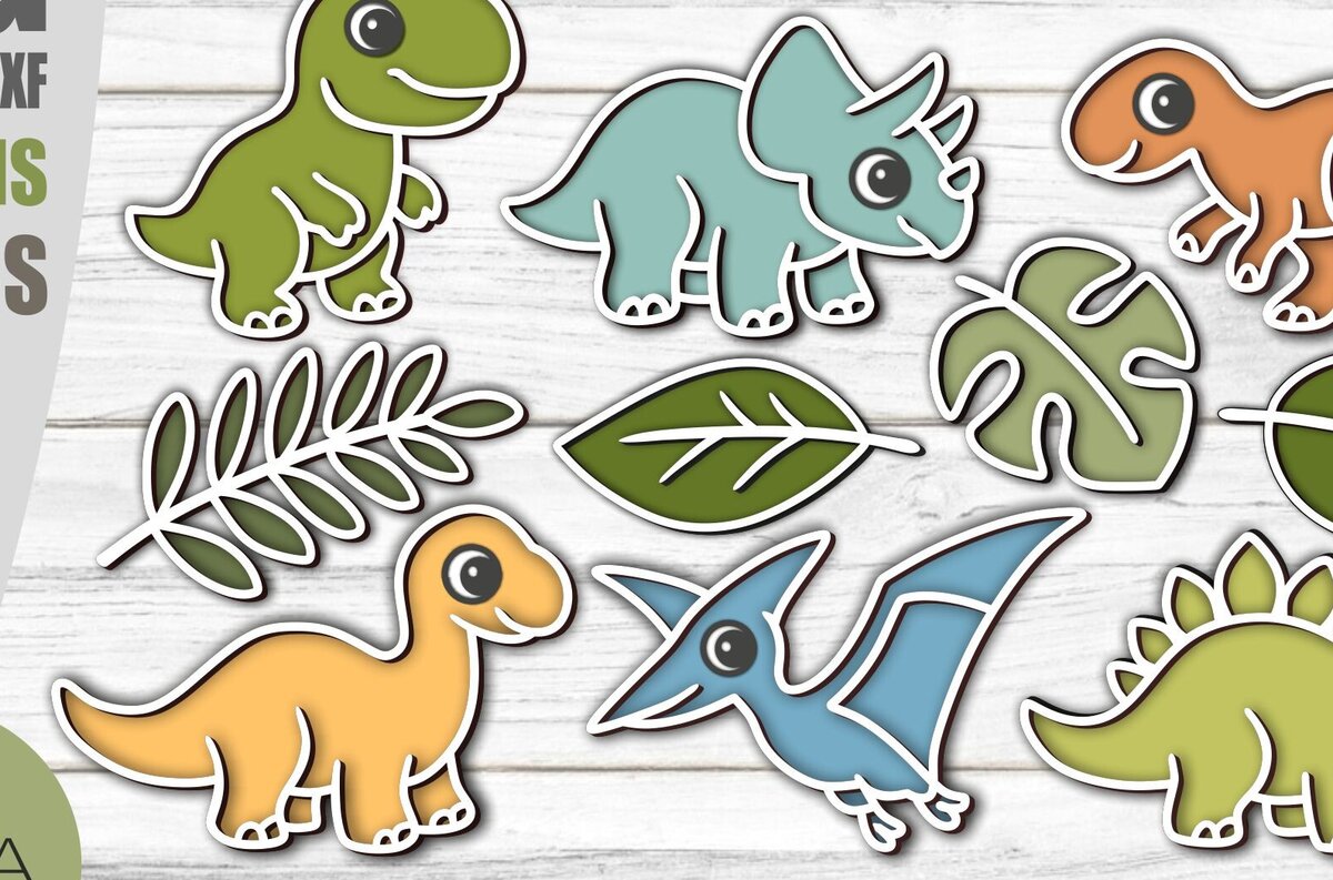 Σετ των 3 Intra απο ξύλο plywood 3mm-4mm πάχος 3D Layered Dinosaur  Cut  Δίασταση 4x4 cm INTRAFABR-124463758