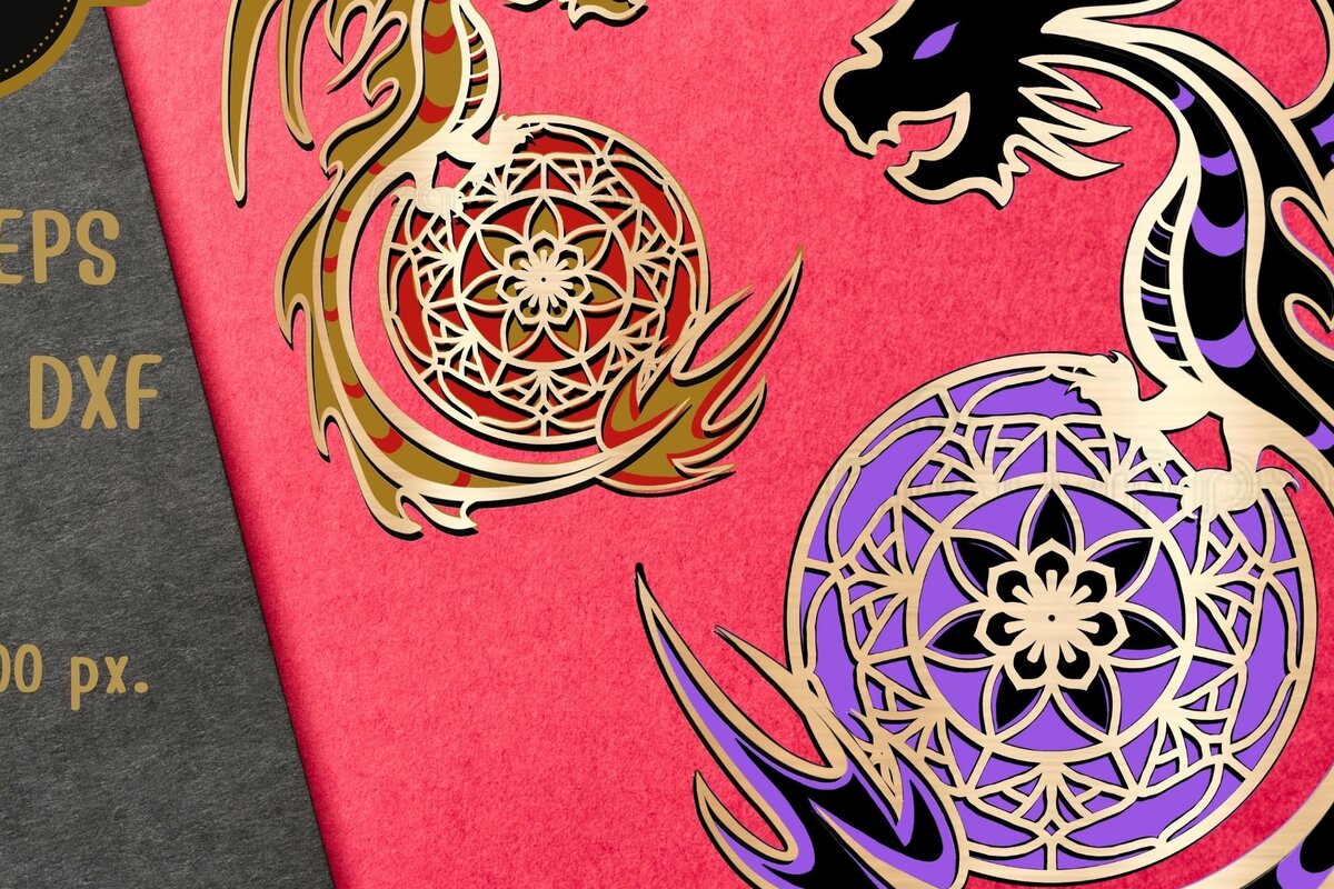 Σετ των 2 Intra απο ξύλο plywood 3mm-4mm πάχος 3D Layered Dragon Δίασταση 10x12 cm INTRAFABR-71317509