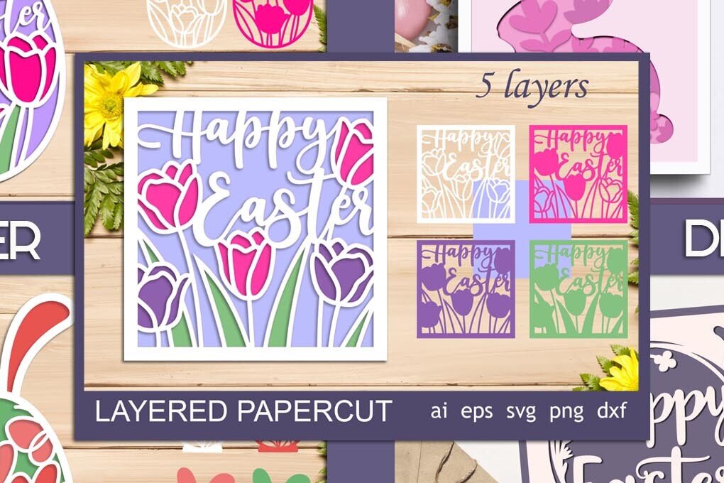 Σετ των 2 Intra απο ξύλο plywood 3mm-4mm πάχος 3d Layered Πασχαλινή διακόσμηση , Δίασταση 15x15 cm INTRAFABR-114758341