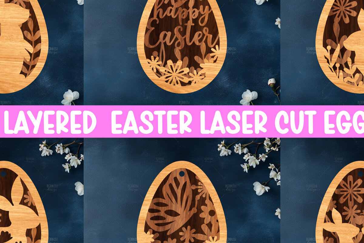 Σετ των 2 Intra απο ξύλο plywood 3mm-4mm πάχος κοπής με λέιζερ με 3D στρώματα πασχαλινών αυγών Δίασταση 15x15 cm INTRAFABR-117170643