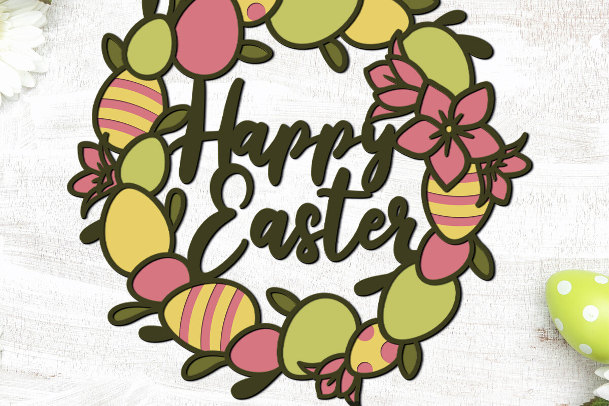 Σετ των 3 Intra απο ξύλο plywood 3mm-4mm πάχος Τρισδιάστατο πασχαλινό στεφάνι με κομμένο χαρτί Δίασταση 15x15 cm INTRAFABR-88281051