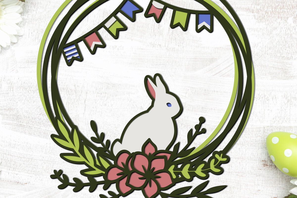 Σετ των 2 Intra απο ξύλο plywood 3mm-4mm πάχος Τρισδιάστατο πασχαλινό στεφάνι με κομμένο χαρτί Δίασταση 15x15 cm INTRAFABR-88281238