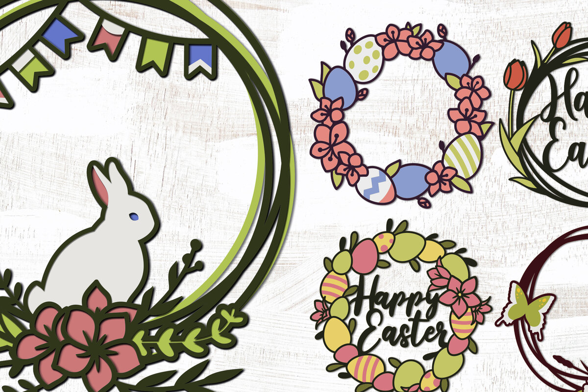 Σετ των 3 Intra απο ξύλο plywood 3mm-4mm πάχος Τρισδιάστατο πασχαλινό στεφάνι με κομμένο χαρτί Δίασταση 15x15 cm INTRAFABR-88281283