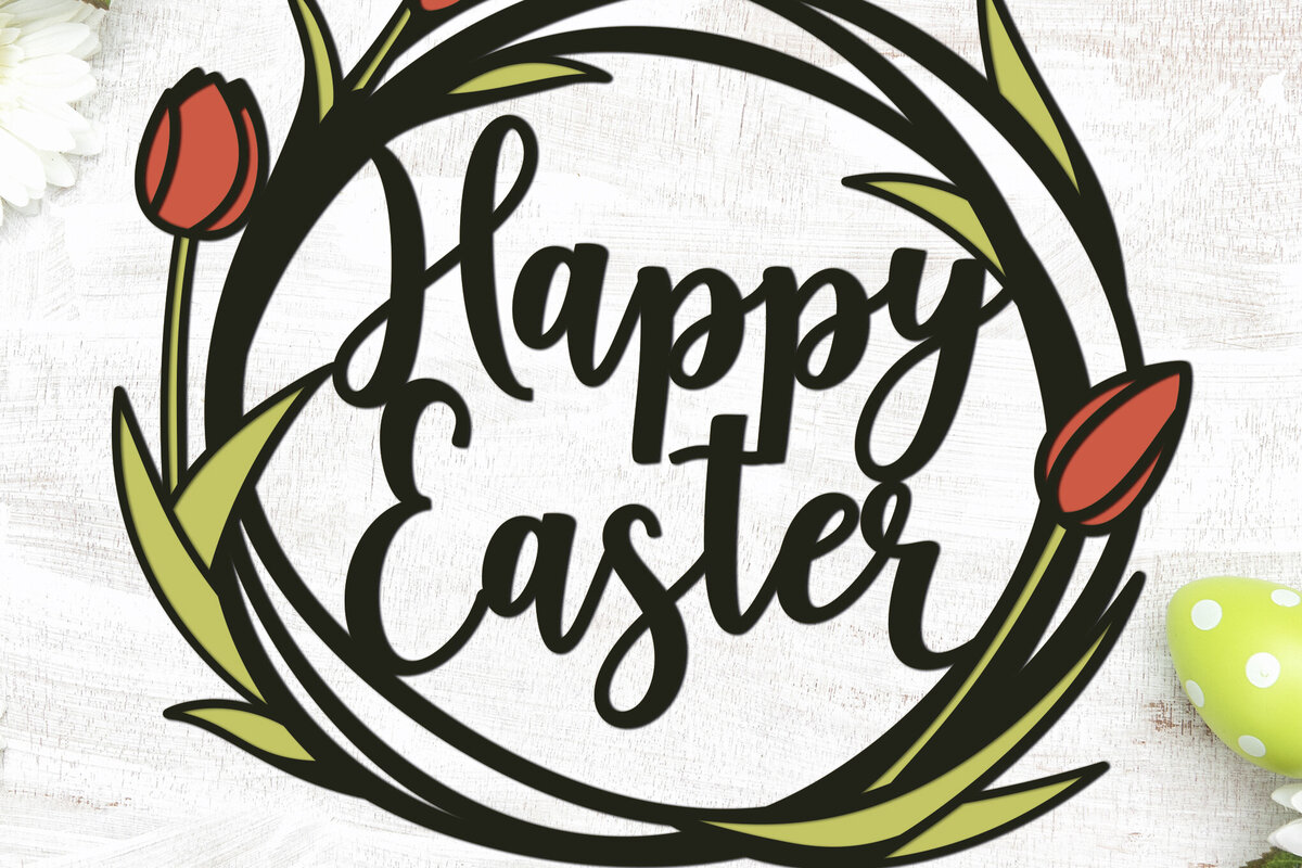 Σετ των 3 Intra απο ξύλο plywood 3mm-4mm πάχος Τρισδιάστατο πασχαλινό στεφάνι με κομμένο χαρτί Δίασταση 15x15 cm INTRAFABR-88281407