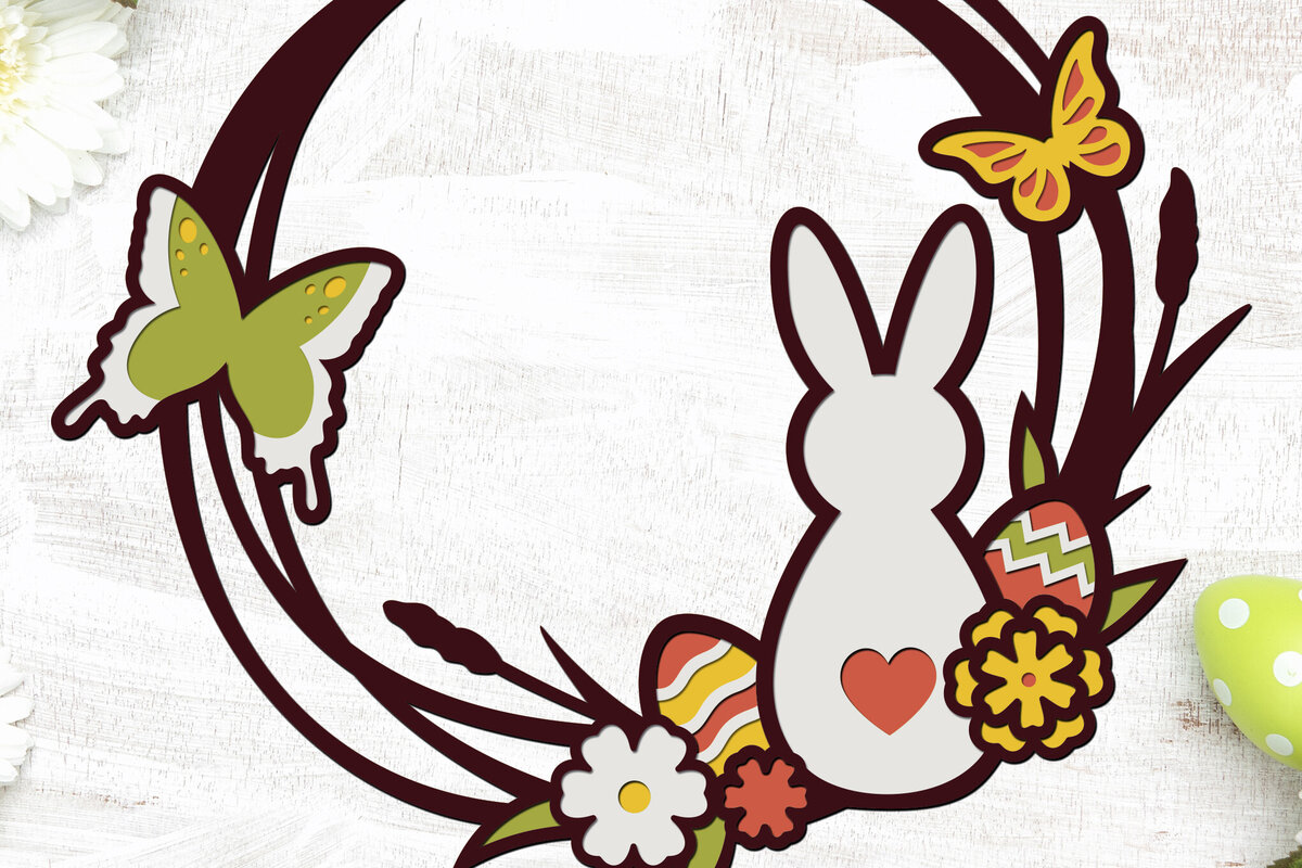 Σετ των 2 Intra απο ξύλο plywood 3mm-4mm πάχος Τρισδιάστατο πασχαλινό στεφάνι με κομμένο χαρτί Δίασταση 15x15 cm INTRAFABR-88280956