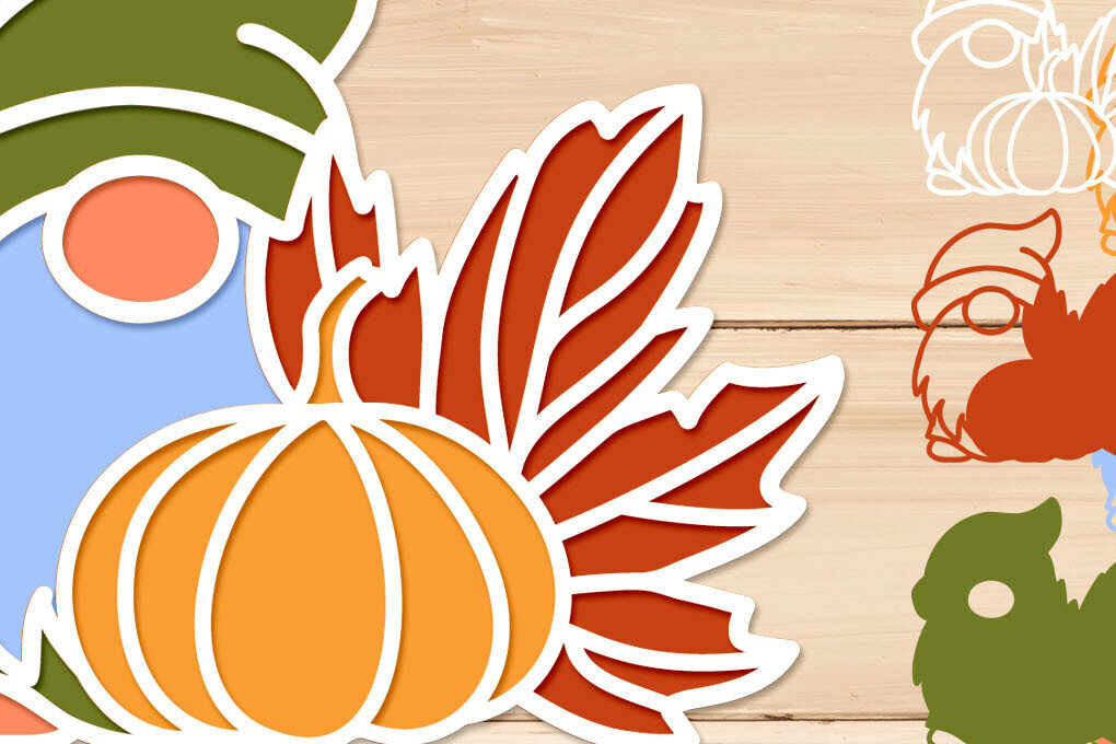 Σετ των 2 Intra απο ξύλο plywood 3mm-4mm πάχος τρισδιάστατο φθινοπωρινό Gnome με κολοκύθα Δίασταση 25x25 cm INTRAFABR-104624203