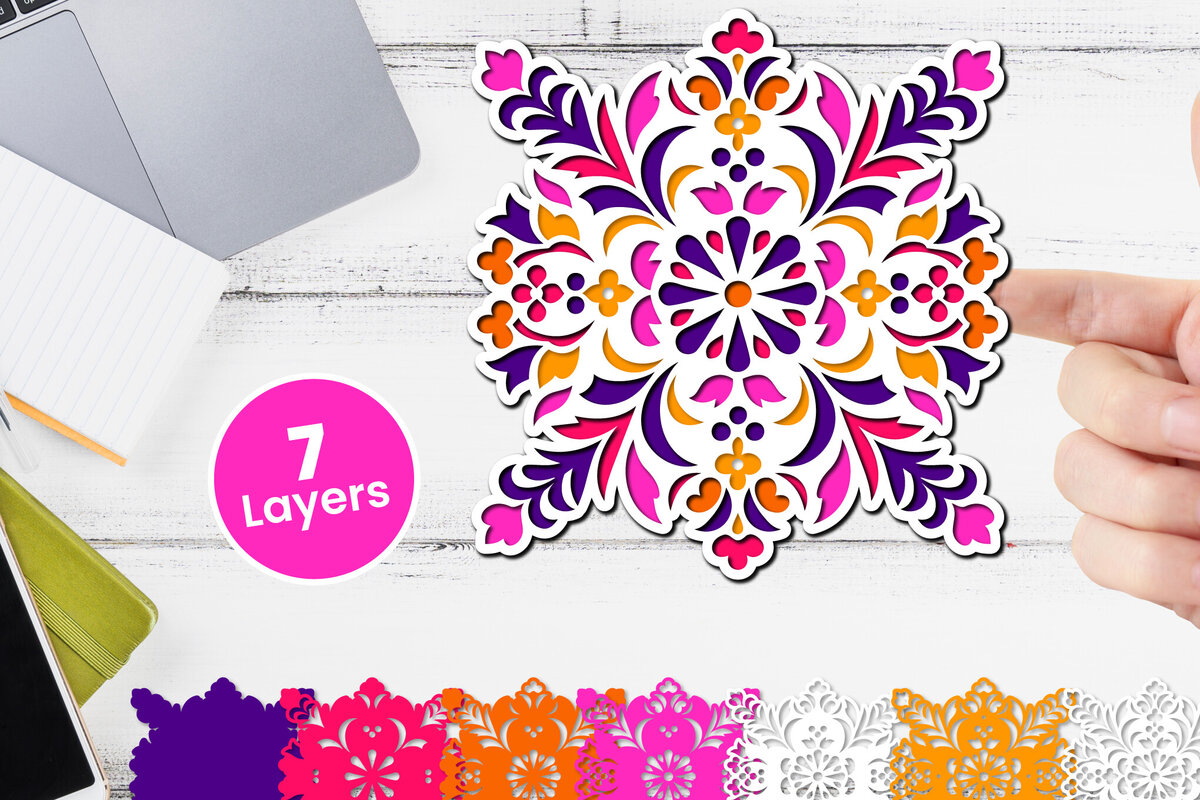 Σετ των 2 Intra απο ξύλο plywood 3mm-4mm πάχος 3D Layered Floral Paper, Δίασταση 12x12 cm INTRAFABR-117243320