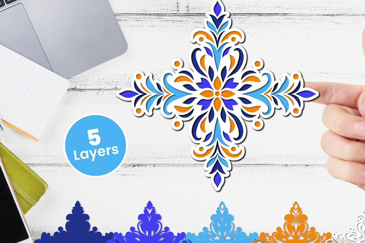 Σετ των 2 Intra απο ξύλο plywood 3mm-4mm πάχος 3D Layered Floral Paper, Δίασταση 12x12 cm INTRAFABR-117243334