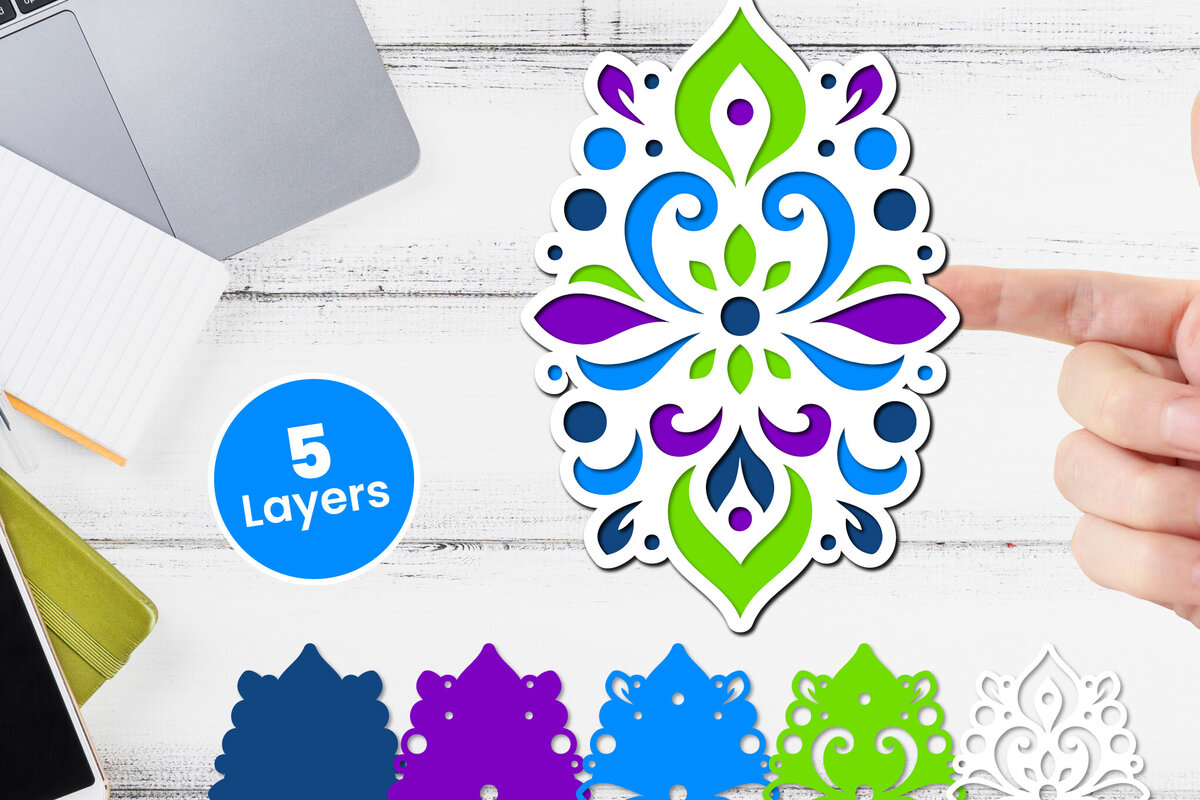 Σετ των 2 Intra απο ξύλο plywood 3mm-4mm πάχος 3D Layered Floral Paper, Δίασταση 12x12 cm INTRAFABR-117243376