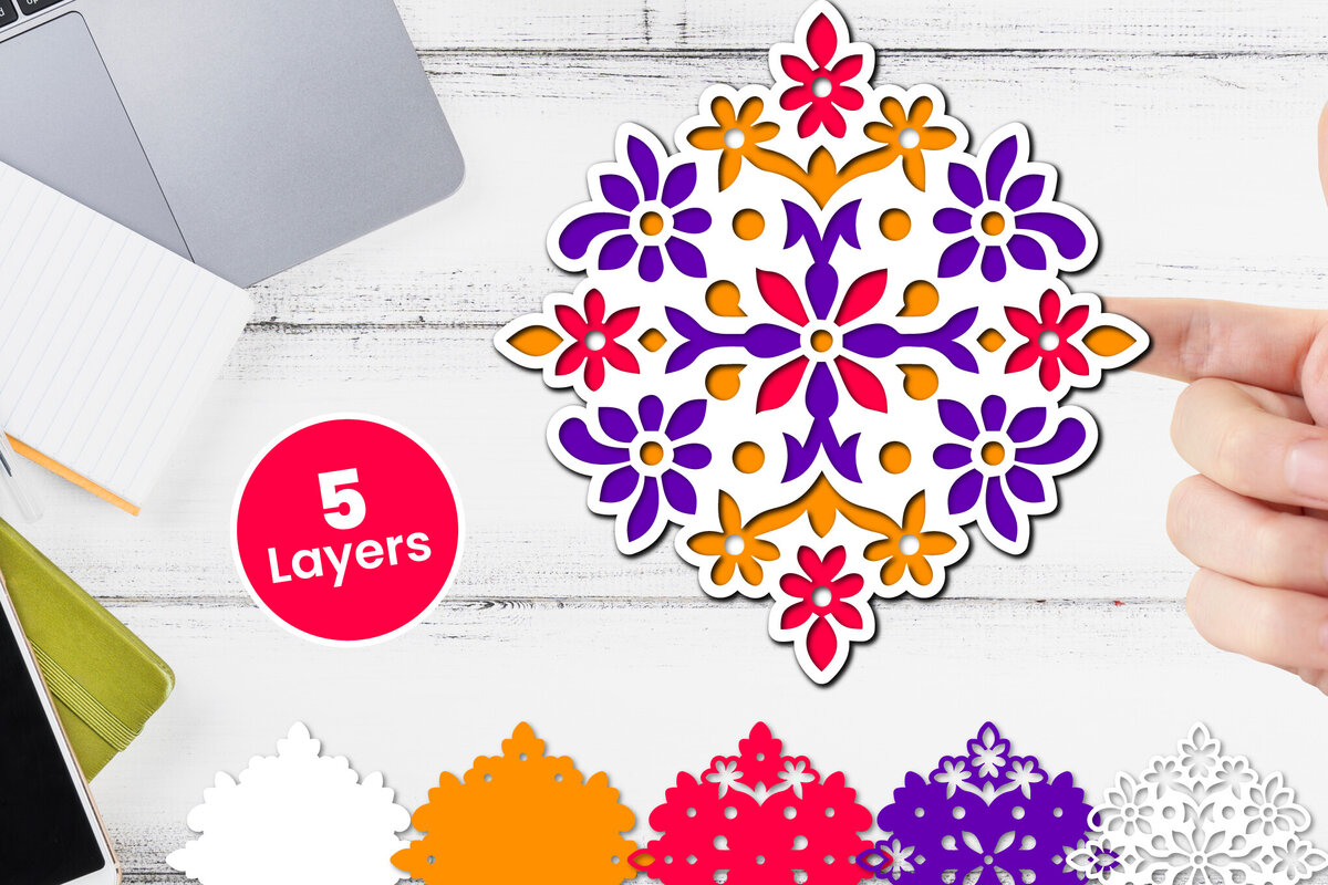 Σετ των 2 Intra απο ξύλο plywood 3mm-4mm πάχος 3D Layered Floral Paper, Δίασταση 12x12 cm INTRAFABR-117243315