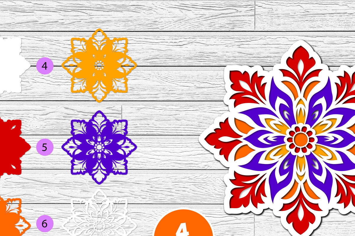 Σετ των 2 Intra απο ξύλο plywood 3mm-4mm πάχος 3D Layered Floral Papercut Flower Δίασταση 12x12 cm INTRAFABR-116511212