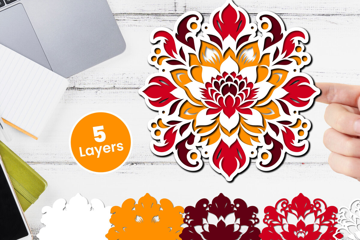 Σετ των 3 Intra απο ξύλο plywood 3mm-4mm πάχος 3D Layered Floral Papercut Flower Δίασταση 12x12 cm INTRAFABR-116511216