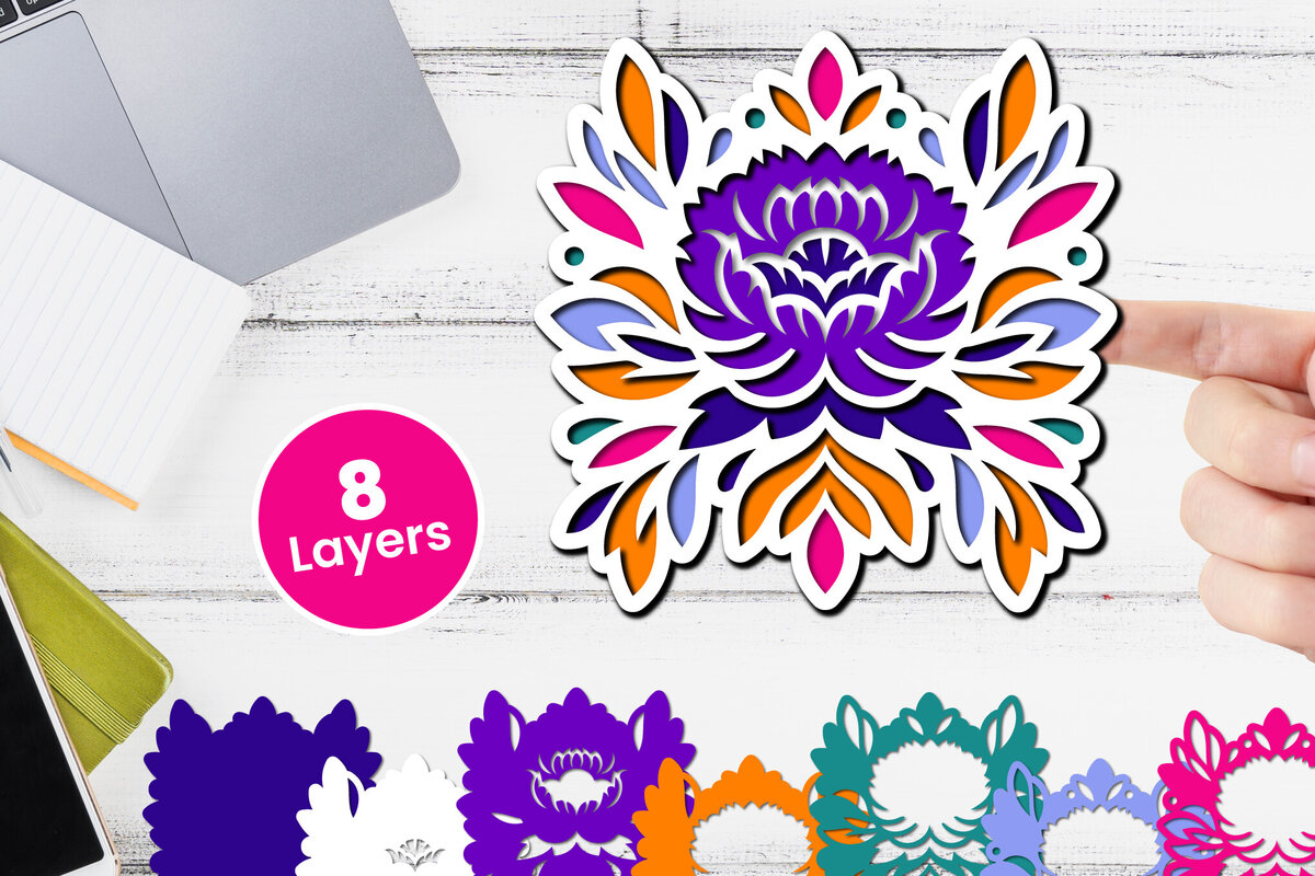 Σετ των 3 Intra απο ξύλο plywood 3mm-4mm πάχος 3D Layered Floral Papercut Flower Δίασταση 12x12 cm INTRAFABR-116511219