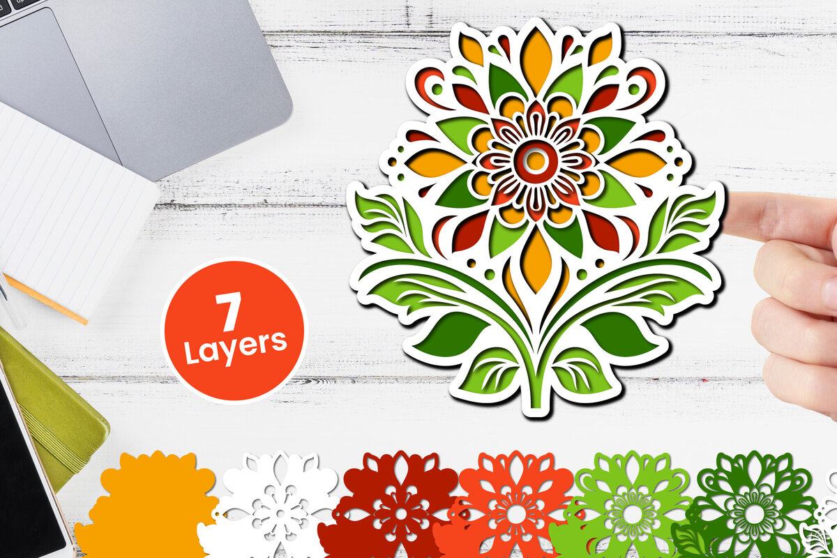 Σετ των 2 Intra απο ξύλο plywood 3mm-4mm πάχος 3D Layered Floral Papercut Flower Δίασταση 12x12 cm INTRAFABR-116511241