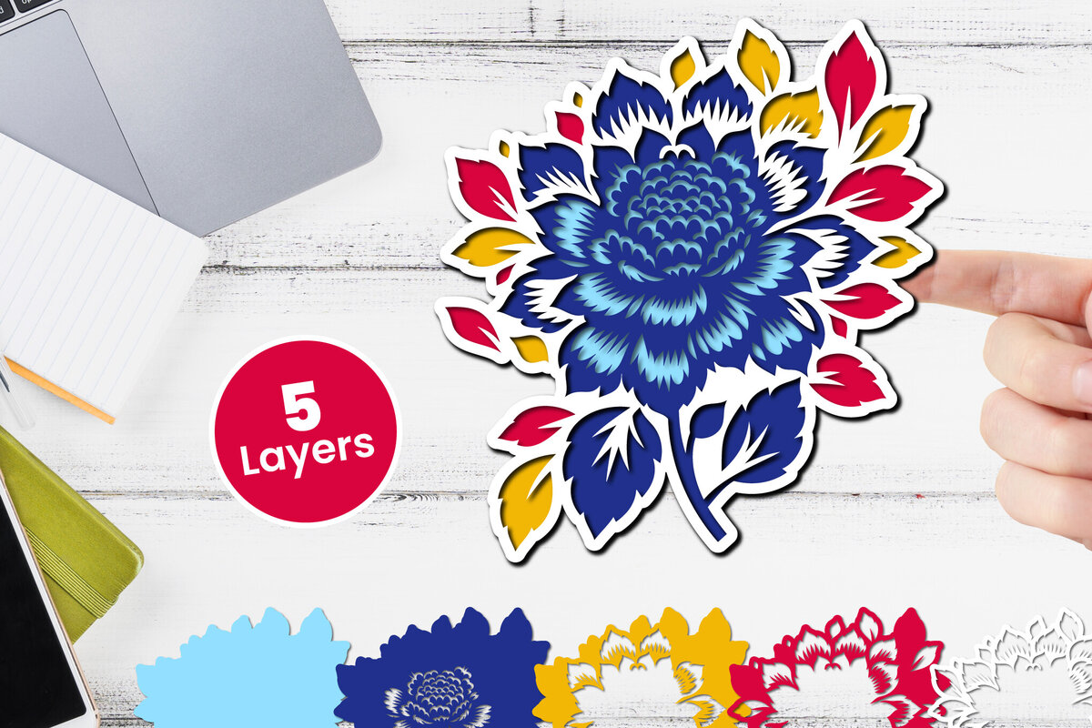 Σετ των 2 Intra απο ξύλο plywood 3mm-4mm πάχος 3D Layered Floral Papercut Flower Δίασταση 12x12 cm INTRAFABR-116511249