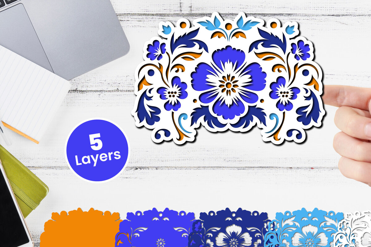 Σετ των 2 Intra απο ξύλο plywood 3mm-4mm πάχος 3D Layered Floral Papercut Flower Δίασταση 12x12 cm INTRAFABR-116511256