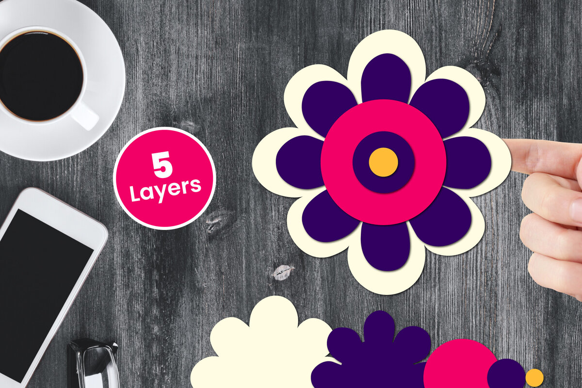 Σετ των 2 Intra απο ξύλο plywood 3mm-4mm πάχος Χαρτί λουλουδιών με 3D στρώσεις, Δίασταση 12x12 cm INTRAFABR-124567312