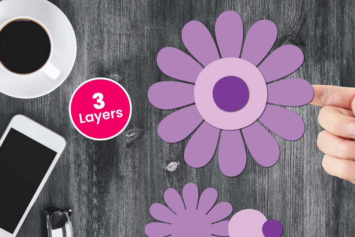 Σετ των 2 Intra απο ξύλο plywood 3mm-4mm πάχος Χαρτί λουλουδιών με 3D στρώσεις, Δίασταση 12x12 cm INTRAFABR-124567318