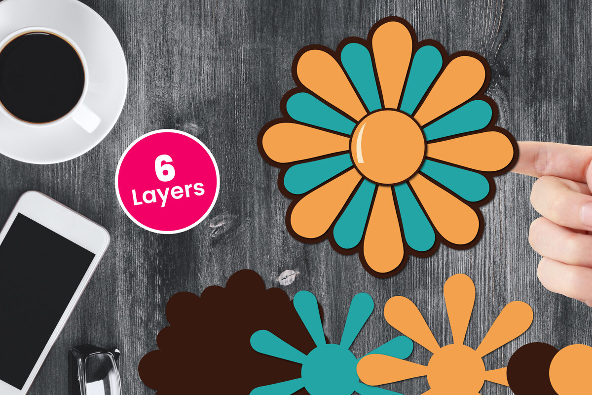 Σετ των 2 Intra απο ξύλο plywood 3mm-4mm πάχος Χαρτί λουλουδιών με 3D στρώσεις, Δίασταση 12x12 cm INTRAFABR-124567328