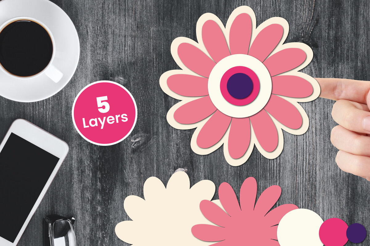 Σετ των 2 Intra απο ξύλο plywood 3mm-4mm πάχος Χαρτί λουλουδιών με 3D στρώσεις, Δίασταση 12x12 cm INTRAFABR-124567339