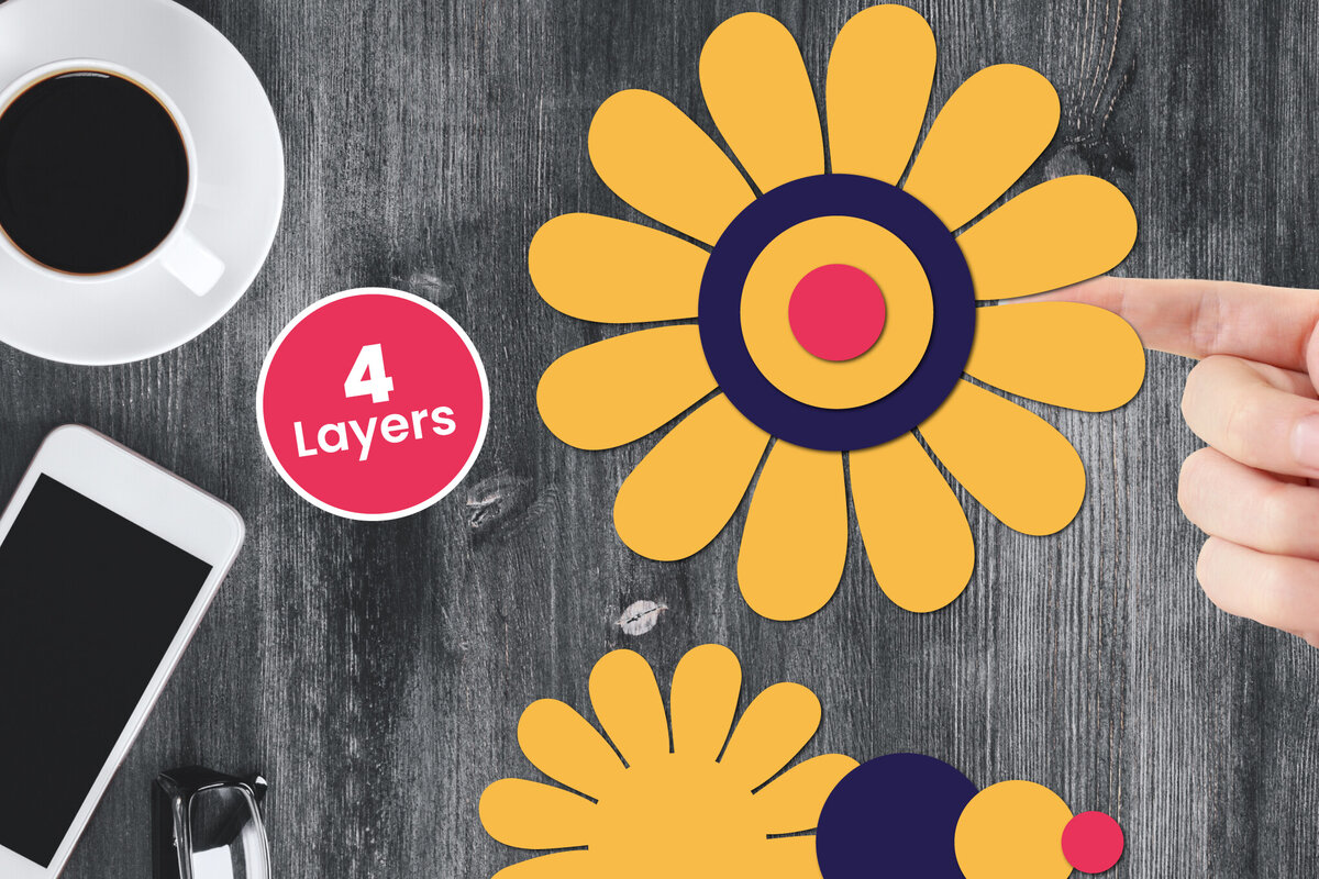 Σετ των 2 Intra απο ξύλο plywood 3mm-4mm πάχος Χαρτί λουλουδιών με 3D στρώσεις, Δίασταση 12x12 cm INTRAFABR-124567342