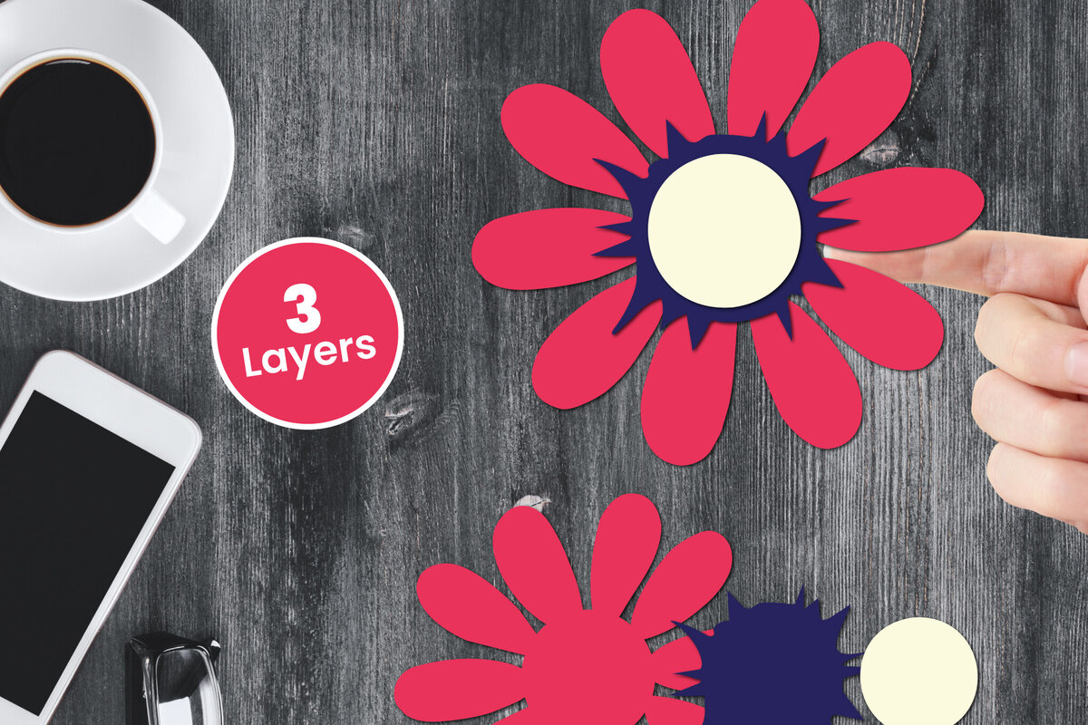 Σετ των 2 Intra απο ξύλο plywood 3mm-4mm πάχος Χαρτί λουλουδιών με 3D στρώσεις, Δίασταση 12x12 cm INTRAFABR-124567349