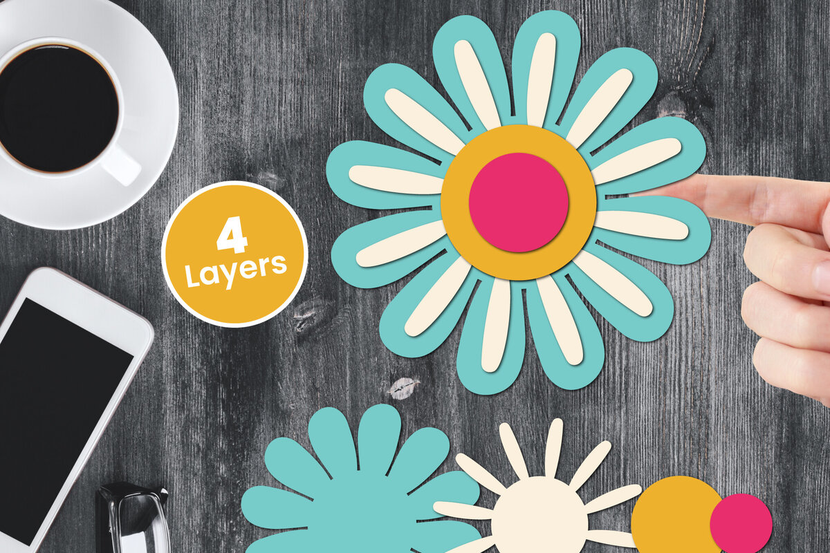 Σετ των 2 Intra απο ξύλο plywood 3mm-4mm πάχος Χαρτί λουλουδιών με 3D στρώσεις, Δίασταση 12x12 cm INTRAFABR-124567353