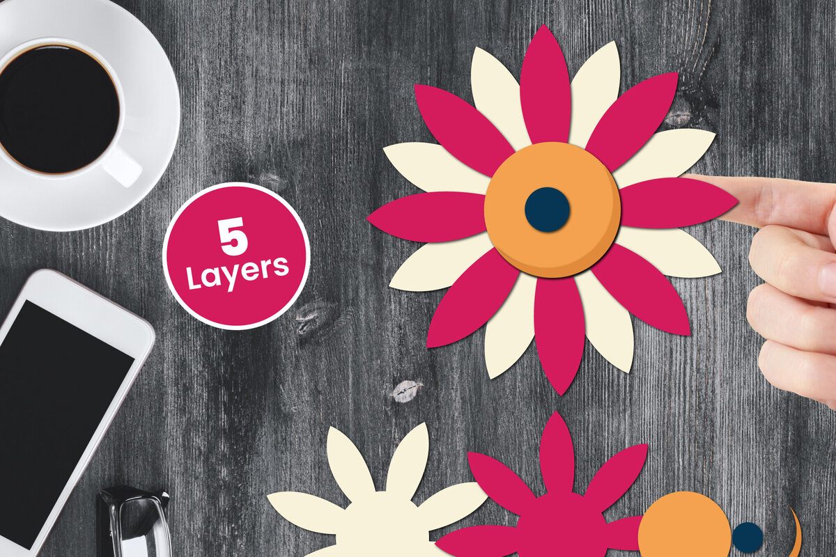 Σετ των 2 Intra απο ξύλο plywood 3mm-4mm πάχος Χαρτί λουλουδιών με 3D στρώσεις, Δίασταση 12x12 cm INTRAFABR-124567357