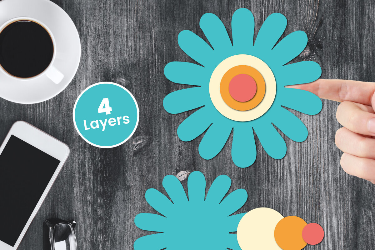 Σετ των 2 Intra απο ξύλο plywood 3mm-4mm πάχος Χαρτί λουλουδιών με 3D στρώσεις, Δίασταση 12x12 cm INTRAFABR-124567365