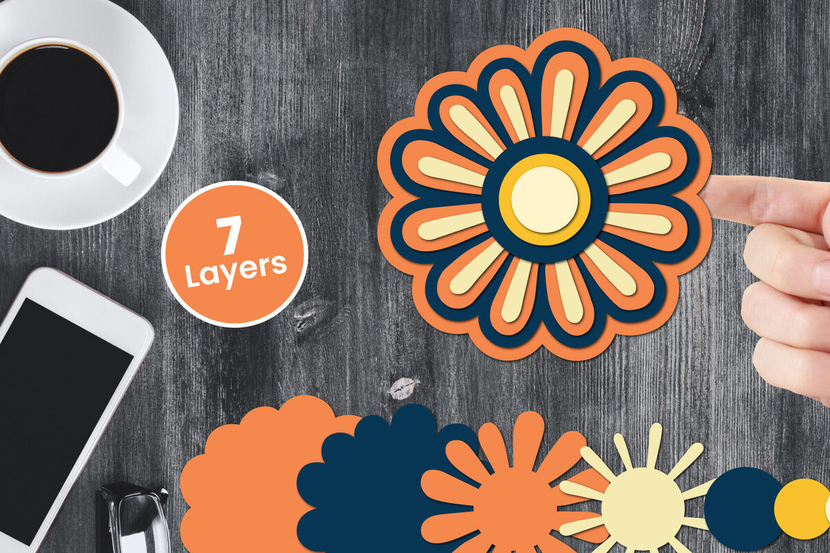 Σετ των 2 Intra απο ξύλο plywood 3mm-4mm πάχος Χαρτί λουλουδιών με 3D στρώσεις, Δίασταση 12x12 cm INTRAFABR-124567371