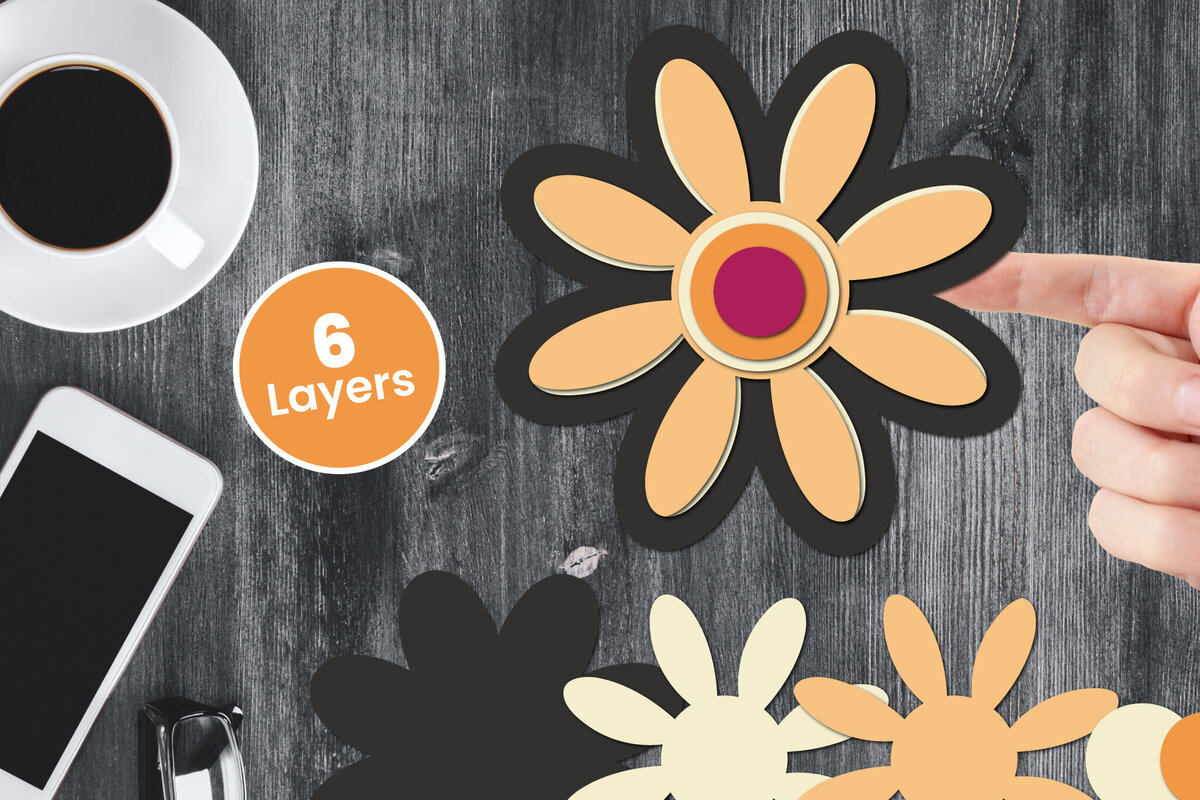 Σετ των 2 Intra απο ξύλο plywood 3mm-4mm πάχος Χαρτί λουλουδιών με 3D στρώσεις, Δίασταση 12x12 cm INTRAFABR-124567380