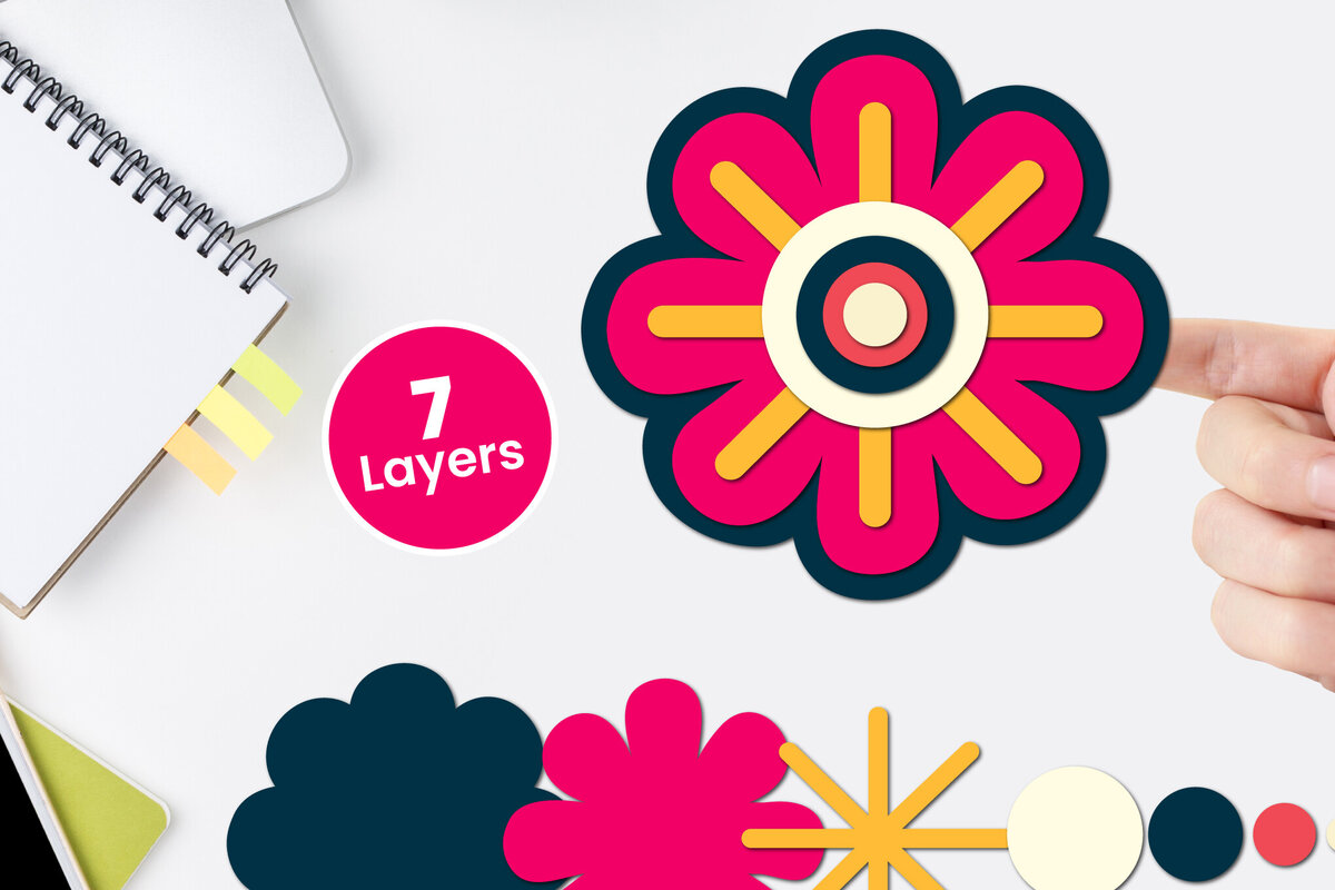 Σετ των 2 Intra απο ξύλο plywood 3mm-4mm πάχος Χαρτί λουλουδιών με 3D στρώσεις, Δίασταση 12x12 cm INTRAFABR-124567273